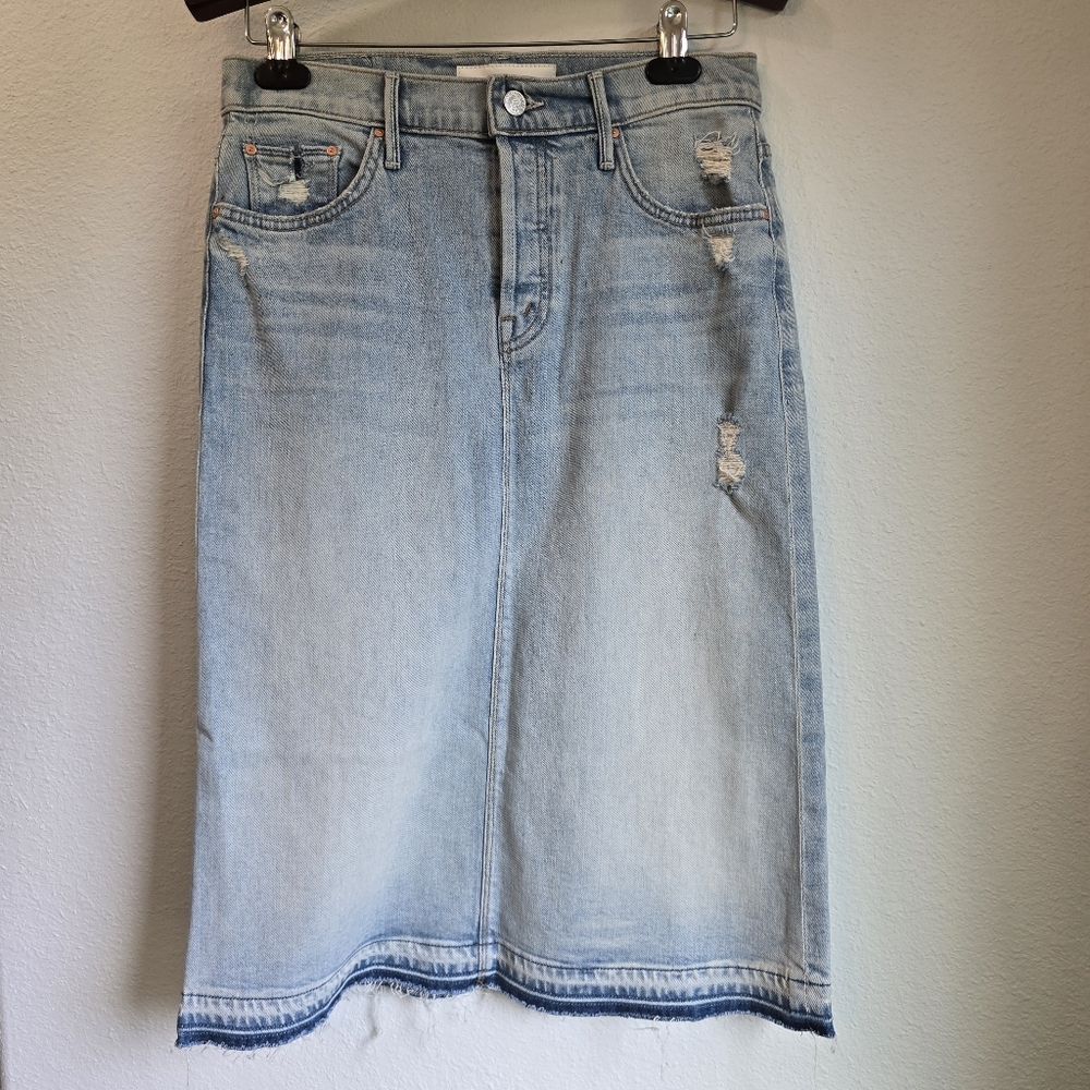 NWOT Mother Vagabond Midi Frayed Hem Skirt 27 - Picture 3 of 16